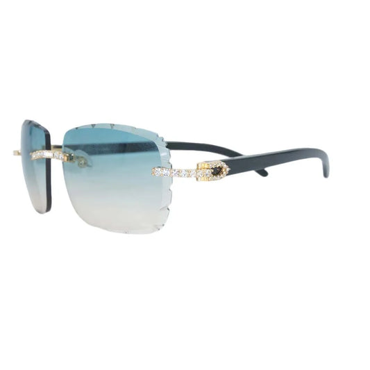 Horn Sunglasses Diamond-Embellished Rimless Metal UV400 Protection