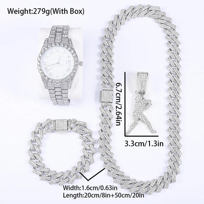 Hiphop Baseball Star Shape Pendant With Necklace Bracelet Exquisite Watch 4PCS 💎
