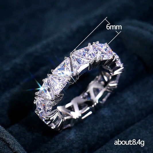 Luxurious 925 Sterling Silver Ring, Triangular Zircon Ring with Aaa Zircon Crystal 💍