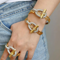 Cubic Zirconia OT Buckle Bangles Stainless Steel Bracelets Tarnish Free Jewelry 💎