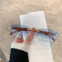 Rimless Sunglasses For Men Women Wooden Pattern Luxury Brand Retro Sun Glasses ✨