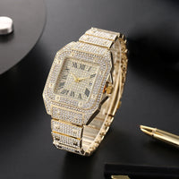 Luxury Diamond Steel Strap Square Roman Scale Rhinestone Quartz Watch 💎