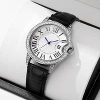 Luxury Women's Leather Strap Watch with Diamond Inlay, Water Diamond Wine Barrel ⌚️