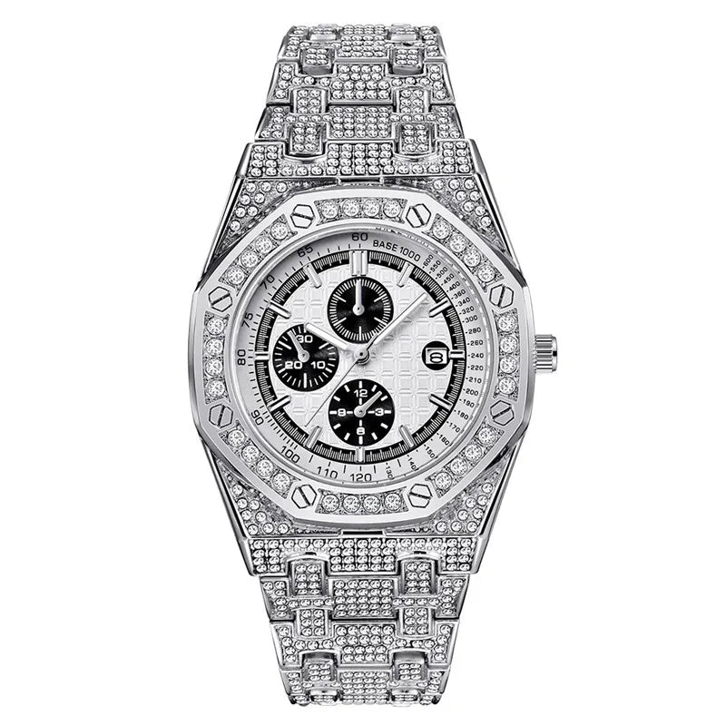 Royal Oak Style Luxury Hip Hop Iced Out Diamond Quartz Wrist Watch ⏱️