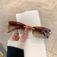 Rimless Sunglasses For Men Women Wooden Pattern Luxury Brand Retro Sun Glasses ✨