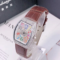 Ladies Watch Full Rhinestone Arabic Numeral Dial Design Leather ⌚️