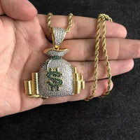Diamond  Hip Hop Necklace Shiny Cubic Zirconia Wallet Pendant 💎