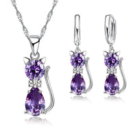 925 Silver  Cute Cat Shaped Necklace Hoop Earring Set 💎