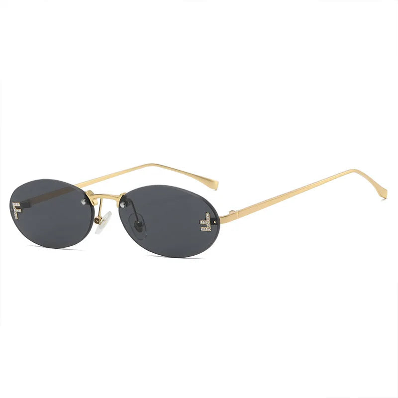 Rimless Sunglasses Women UV400 Oval Elegant Diamond F Sunglasses ✨
