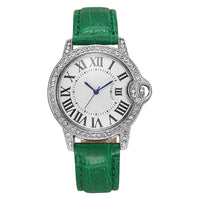 Luxury Women's Leather Strap Watch with Diamond Inlay, Water Diamond Wine Barrel ⌚️