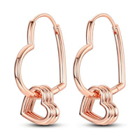 Original 925 Silver Rose Gold Flower Heart Square Loop Earrings Jewelry ✨