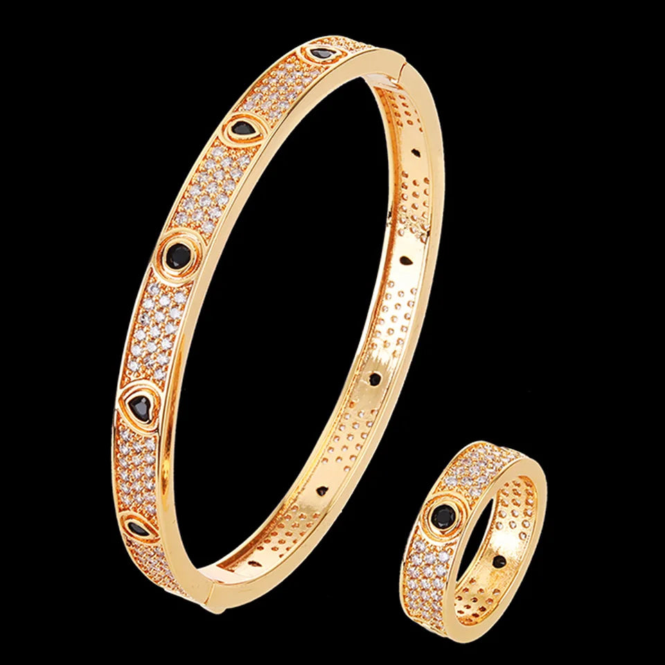 Jewelry Classic Love Heart Shape CZ Zircon Women Bangle With Ring  ✨