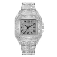 Luxury Classic Business Strap Square Roman Scale Rhinestone Quartz Watch ⏱️