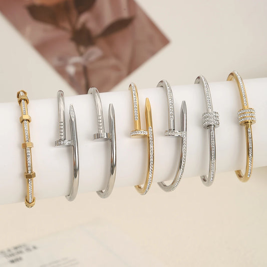 Stainless Steel Women's 18K Gold Bangles Wristwear Trendy Charm Jewelry ✨