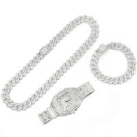 Diamond Watch Set Square Watch+Cuban Chain+Bracelet 💎