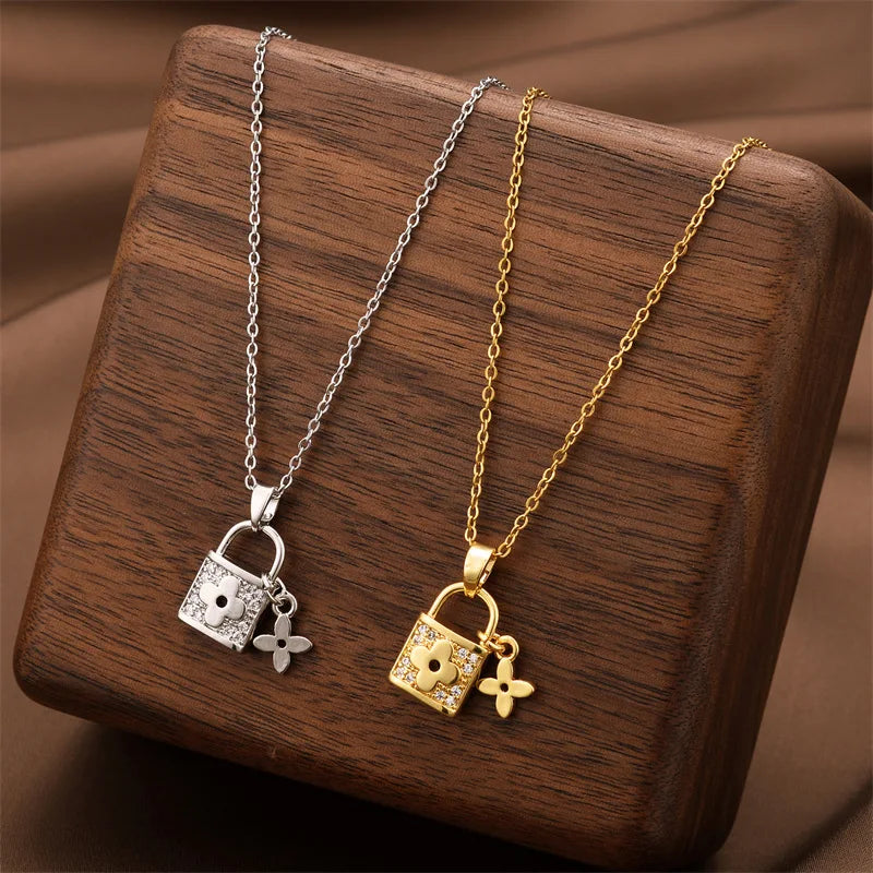 Steel Lock Head Necklace for Women Unique Design Pendant Jewelry 💎