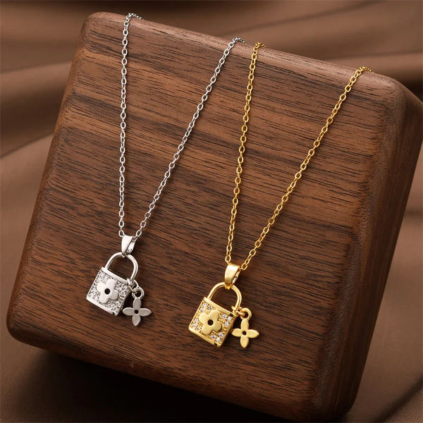 Steel Lock Head Necklace for Women Unique Design Pendant Jewelry 💎