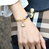 Fashionable Cow Leather Striped Bracelet Gold Exquisite Lock Pendant Elegant ✨
