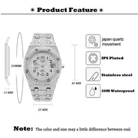 Luxury Watches Men Automatic Date Waterproof Quartz Clock Hip Hop Iced Diamond 💎