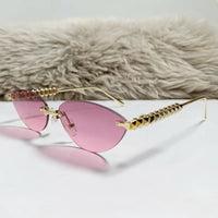 Cat Eye Rivet Rimless Sunglasses Women Luxury Sun Glasses Shades 🕶️