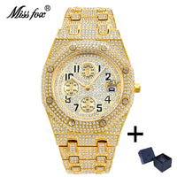 Luxury Watches Men Automatic Date Waterproof Quartz Clock Hip Hop Iced Diamond 💎