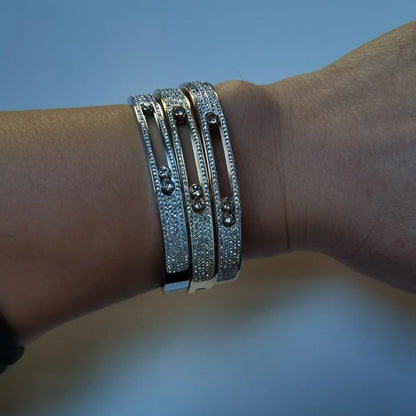 Luxury Brand Stainless Steel Slide Lover Bangles Full Crystal Stone Bracelets 💎