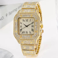 Ice Diamond Quartz Watch Luxury Roman Literal Square Wristwatch⏱️
