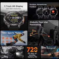 GPS Smartwatch for Men 1.7 HD Screen Military Smart Watch Flashlight IP68 Waterproof ⌚️