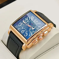 FM Style Square Leather Strap Quartz Watch with Calendar⌚️
