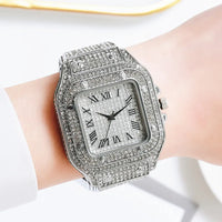 Ice Diamond Quartz Watch Luxury Roman Literal Square Wristwatch⏱️