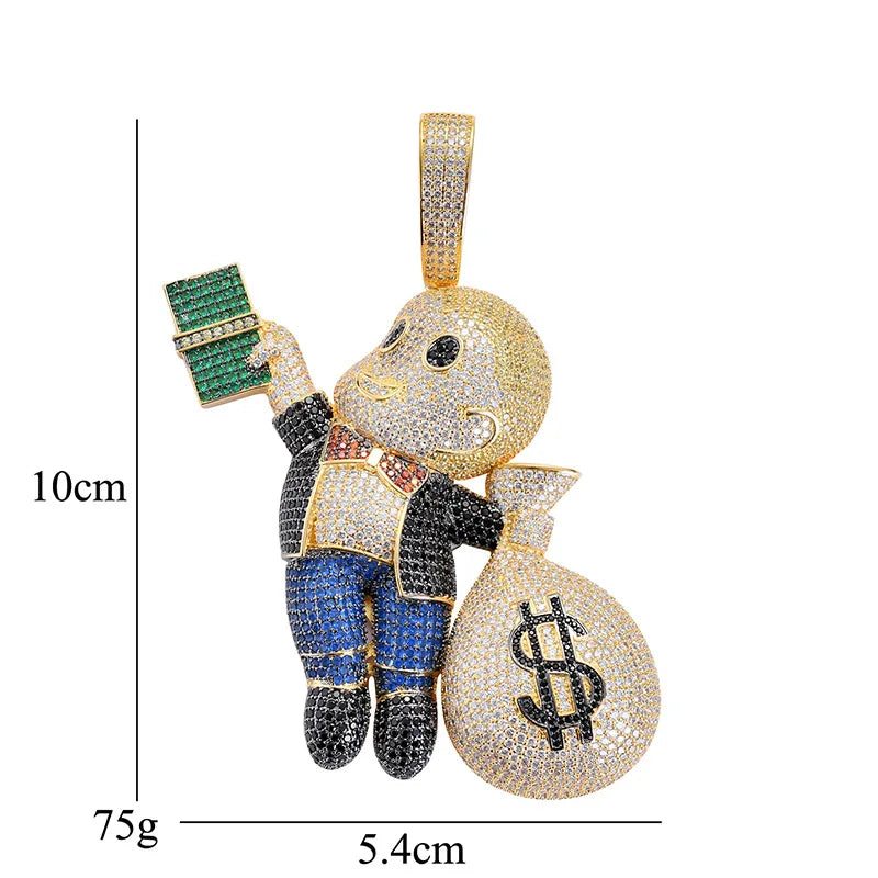 ALEC M Cubic Zirconia Paved Bling Iced Out Give Dollars Money Pendants Necklace💎