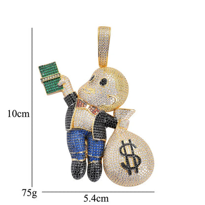 ALEC M Cubic Zirconia Paved Bling Iced Out Give Dollars Money Pendants Necklace💎