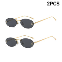 Rimless Sunglasses Women UV400 Oval Elegant Diamond F Sunglasses ✨
