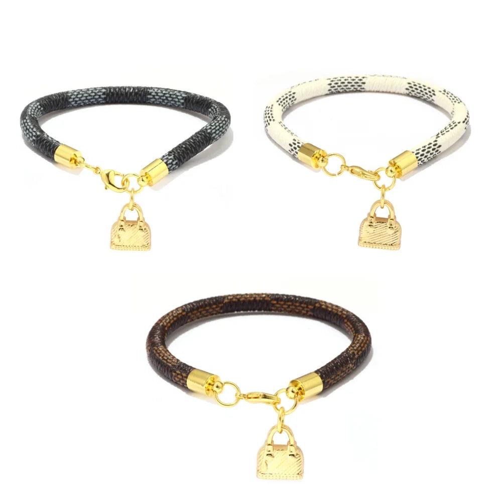 Fashionable Cow Leather Striped Bracelet Gold Exquisite Lock Pendant Elegant ✨