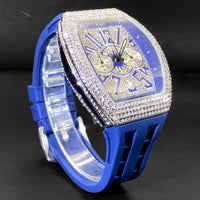 Luxury Iced Out Watches Men Casual Blue Silicone Strap Quartz Wristwatch ⌚️
