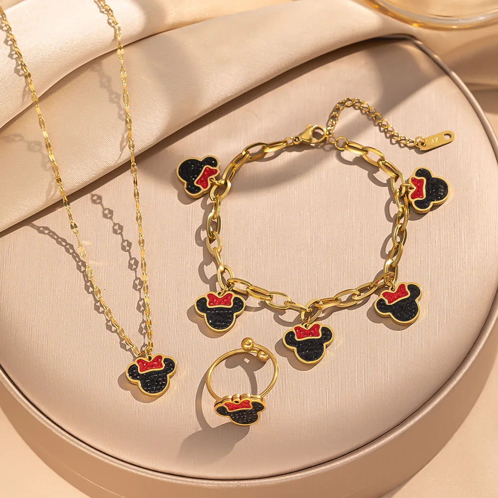 Creative Shiny Zircon Minnie Mouse Pendant Necklaces  ✨
