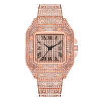 Luxury Diamond Steel Strap Square Roman Scale Rhinestone Quartz Watch 💎
