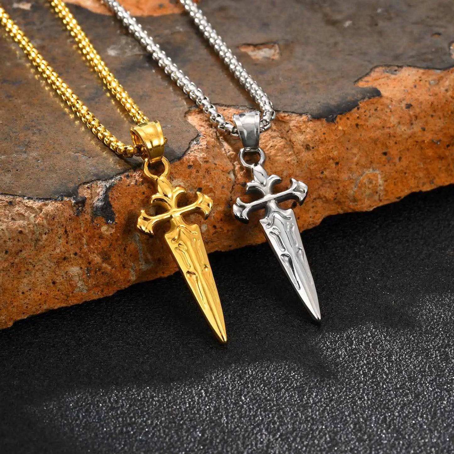 Sword Pendant Necklace Silver Gold Stainless Steel  ✨