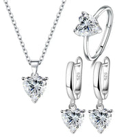 925 Sterling Silver Jewelry Sets For Women Heart Zircon Ring Earrings Necklace ✨