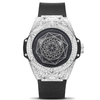 Men's Watch with Embedded Diamonds Waterproof Silicone Strap Night Light Sport