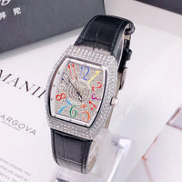 Ladies Watch Full Rhinestone Arabic Numeral Dial Design Leather ⌚️