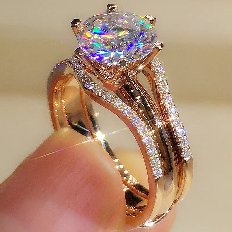 Rose Gold Color Rings for Women Classic 6 Claws Designed Cubic Zirconia Rings 💍