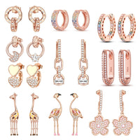 Rose Gold Series 925 Sterling Silver Flamingo Giraffe Star and Moon Flower Earrings ✨