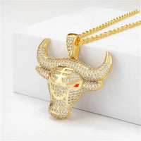 Bull Head Pendant Necklace For Men Hiphop Iced Out Bling Micro ✨