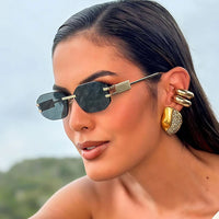 Rimless Oval Sunglasses for Women Trendy Metal Frame Frameless Square⌚️