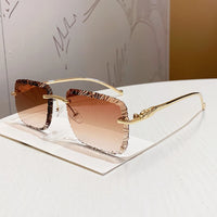 Luxury Rimless Square Sunglasses Vintage Metal Diamond Cutting 🕶️