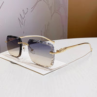 Luxury Rimless Square Sunglasses Vintage Metal Diamond Cutting 🕶️