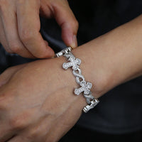 Iced Out Cross Infinity Charm Bracelet Micro Paved Cubic Zirconia Cuban Chain✨