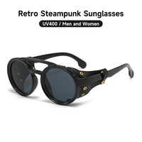 Retro Steampunk Sunglasses Men Women UV400 Round Punk Sunglasses 👓