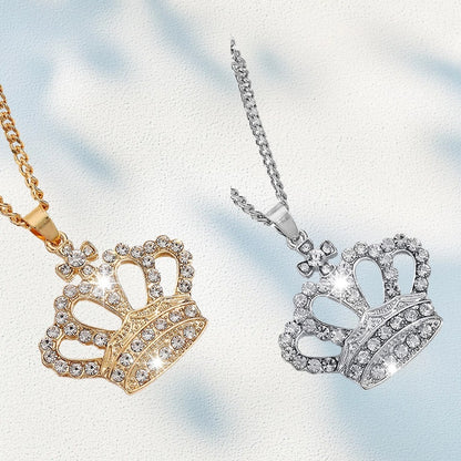 Unisex Crown-Shaped Pendant Necklace Adorned with Rhinestones ✨